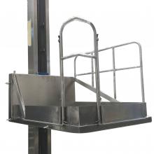 Column lift with platform and flaps to move containers and parts from one floor to another