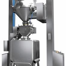 Column lift with oscillating granulator and column lift for fluid bed dryer discharge